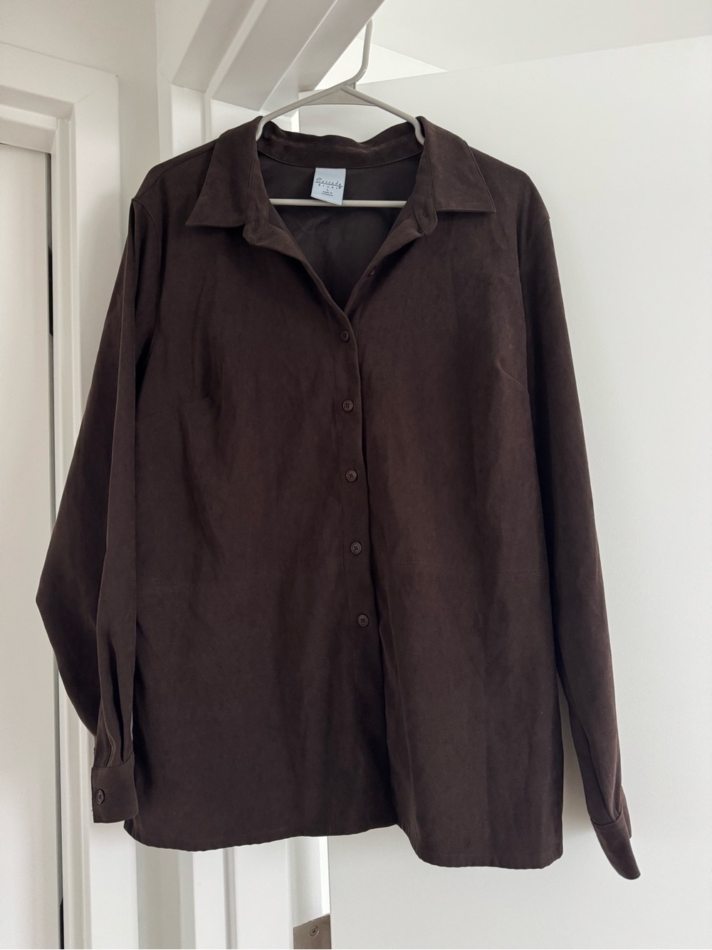 Brown Suede-Look Button-Down Shirt, size L